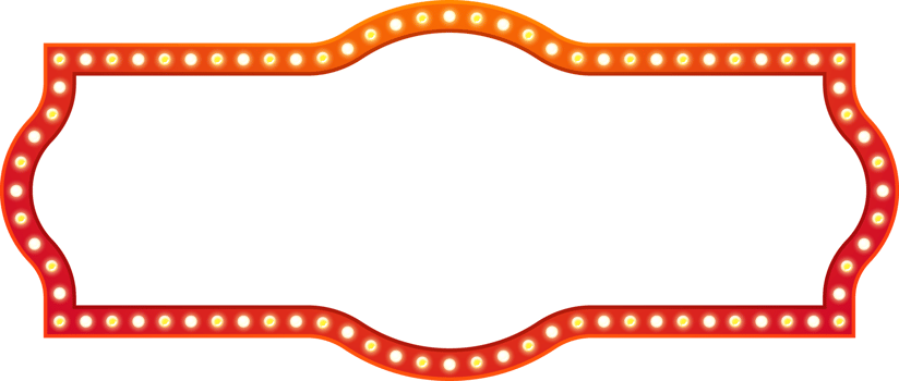 Light Frame with Electric Bulbs. Horizontal Retro Sign. Isolated Element png