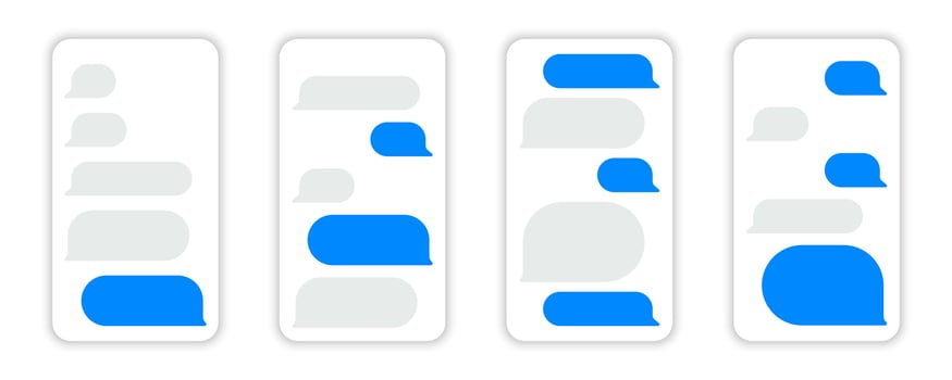 Online chatting. Message smartphone template. Message bubbles chat on smartphone icons. Phone chatting sms template bubbles. Smartphone chatting bubbles, place your own text. vector