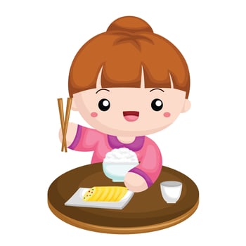 Cute Kids Daily Routine Eating Dinner Breakfast Lunch Activity Cartoon Illustration Clipart Sticker Decoration Background vector