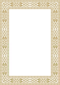 golden square belarusian national ornament frame. Ethnic pattern rectangle of Slavic peoples, Russian, Ukrainian, Serb, Pole, Bulgarian. Cross stitch template vector