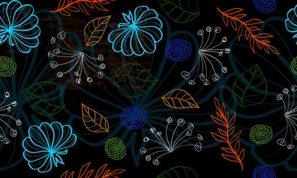 elegant seamless line art flower colorful background. Wedding endless pattern in colorful leaves. vector