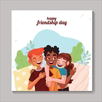 Happy friendship day illustration with diverse friend group of people hugging together for special event celebration. vector