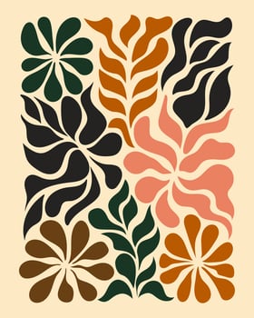 Groovy abstract flower posters. Floral doodle patterns. Trendy set. illustration. vector