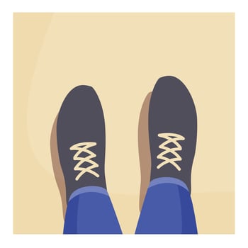 Man wearing blue jeans and shoes standing on sand, top view vector