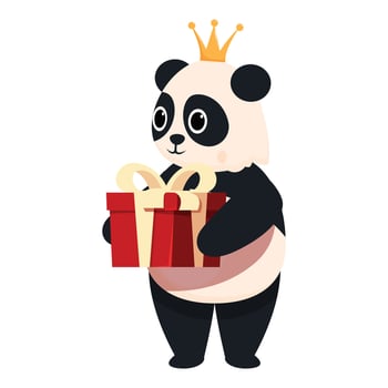 Cute panda bear wearing a crown holding a gift box vector