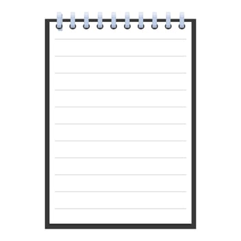Blank notepad with spiral binding showing empty lines for writing vector