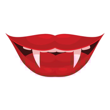 Red lips showing fangs baring teeth for halloween costume vector