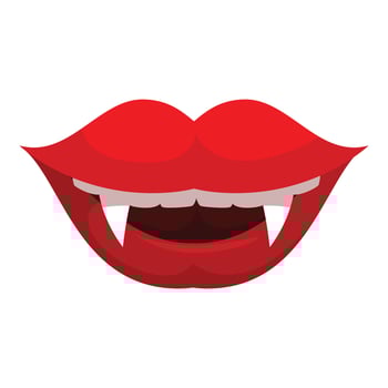 Vampire showing fangs with red lips baring teeth vector