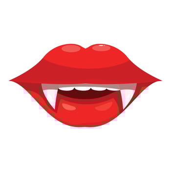 Vampire woman mouth showing fangs baring teeth vector