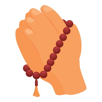 Hand holding rosary beads praying for peace and spirituality vector