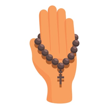 Hand holding rosary beads with cross praying for peace and spirituality vector
