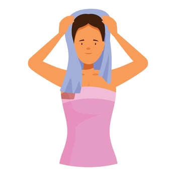 Young woman drying hair after shower with towel vector