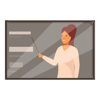 Smiling teacher explaining lesson pointing at blackboard with pointer vector