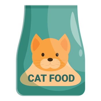 Bag of dry food for feeding a cat at home with a cute cartoon cat face vector