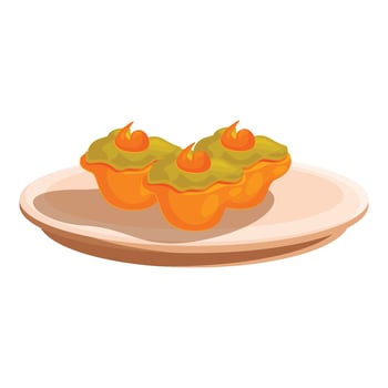 Three delicious stuffed bell peppers are served on a round plate vector