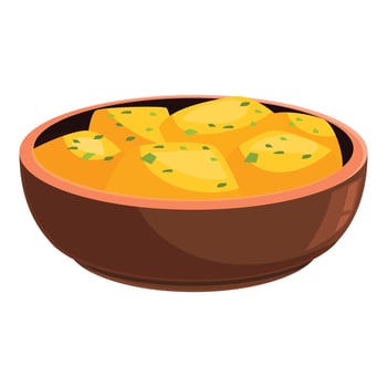 Ceramic bowl holding steaming hot indian butter chicken with cilantro vector