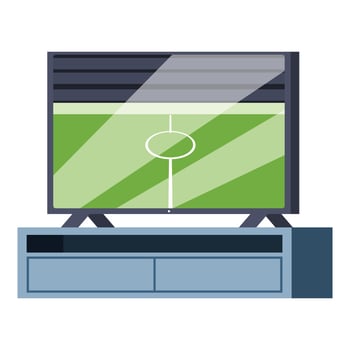 Modern tv set showing soccer match on tv stand furniture illustration vector