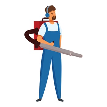 Gardener wearing headphones holding leaf blower preparing for work vector