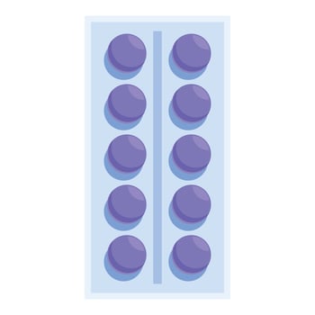 Blister pack containing round purple pills for treatment vector