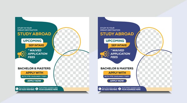 Educational post template, study social post design vector