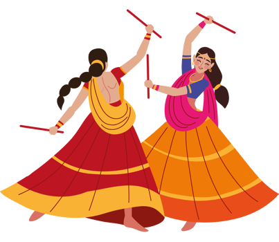 Two women dancing in colorful dresses png