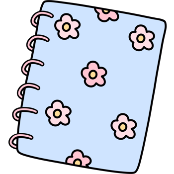 Retro groovy pastel blue notebook daisy flowers clipart Trendy hippie cartoon doodle drawing back to school supplies art illustration. png