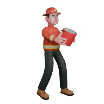 3D Urban Male. A firefighter is standing facing to the left carrying a bucket in both hands . Firefighter png