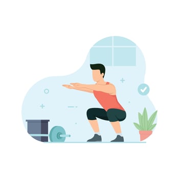Man doing air squat in gym. Workout and exercise illustration vector