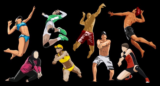 some male and female volleyball athletes illustration design art vector