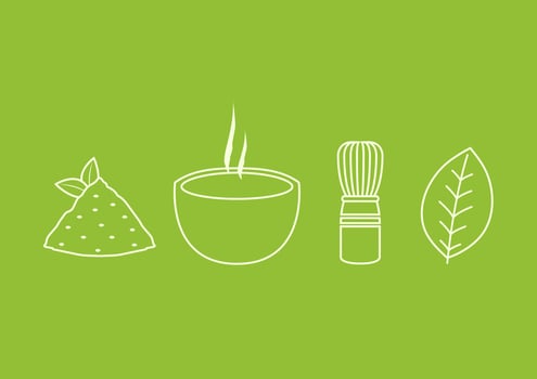 Matcha cup . green tea . free space for text. Matcha doodle logo. vector