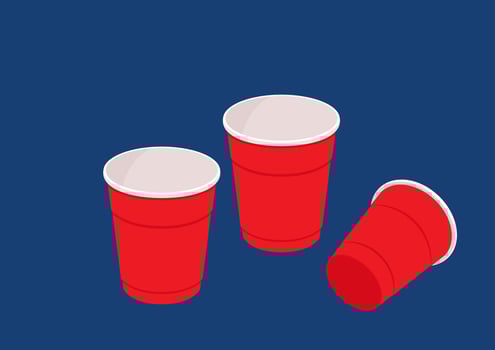 Red beer cup. Cup . wallpaper. Illustration of Beer Pong shot with Pingpong ball. vector