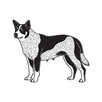 Australian Cattle Dog Standing - Dog silhouette - standing dog side view illustration in black and white vector