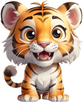 Smiling Baby Tiger Cartoon Clipart for Designs. . png