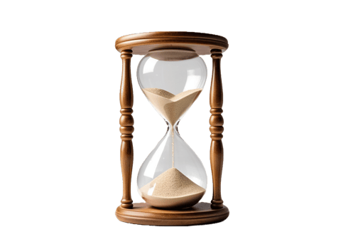 A hourglass with sand flowing through it on transparent background png