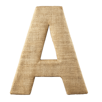 Textured Burlap Fabric Letter A cut out isolated PNG transparent