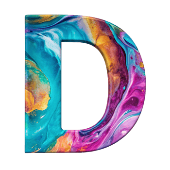 Fluid Art Liquid Letter D - Vibrant Abstract Design cut out isolated PNG transparent