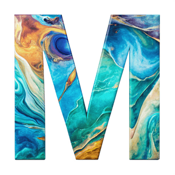 Fluid Art Liquid Letter M - Vibrant Abstract Design cut out isolated PNG transparent