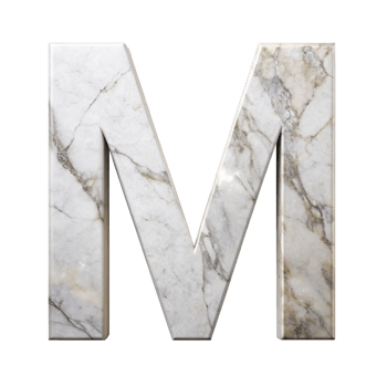 Elegant Marble Letter M with Natural Veining cut out isolated PNG transparent