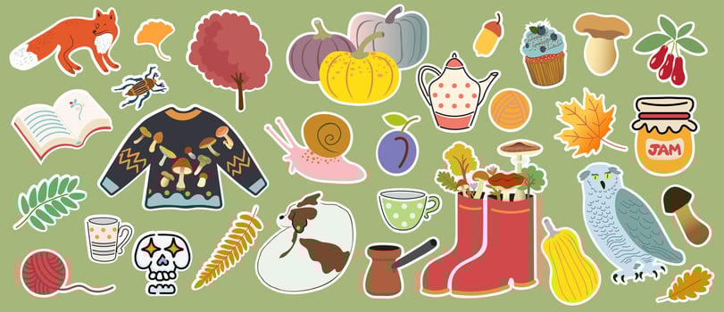 autumn fall illustrations set vector