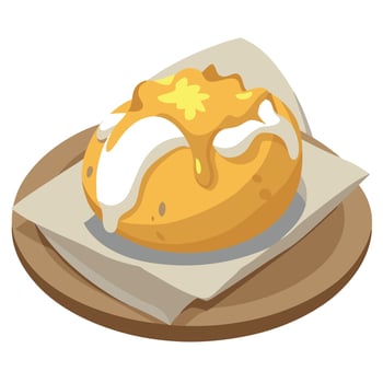 French baked potatoes with cheese and onions on crumpled baking paper vector