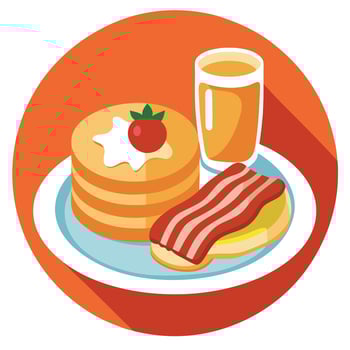 A hearty breakfast plate with pancakes. crispy bacon. and maple syrup. vector