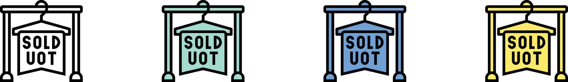 sold out icon. Outline, Green, Blue and Yellow Style Design Isolated On White Background vector