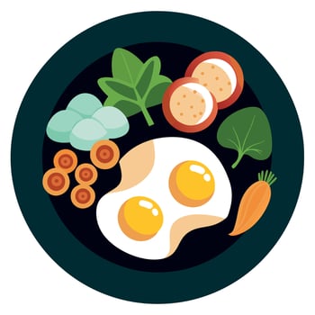 Fried eggs. bacon. mushrooms. potatoes and greens on a dark background vector