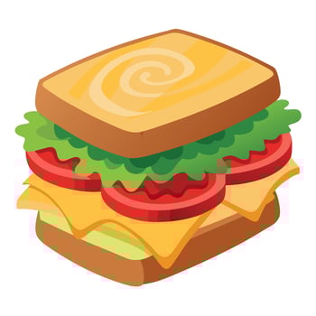 A sandwich with cheese, lettuce and tomatoes vector