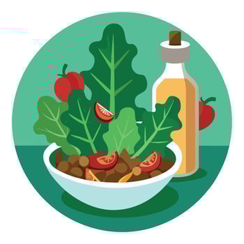 Kale salad with homemade dressing mushrooms bacon chili and balsamic vinegar vector