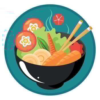 A bowl of food with chopsticks and carrots vector