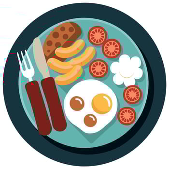 Composition of a full English breakfast with eggs. sausages. bacon. beans. and tomatoes vector