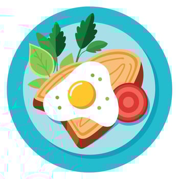 Breakfast plate with fried eggs. crispy bacon. fresh herbs on toast. garnished with spices vector