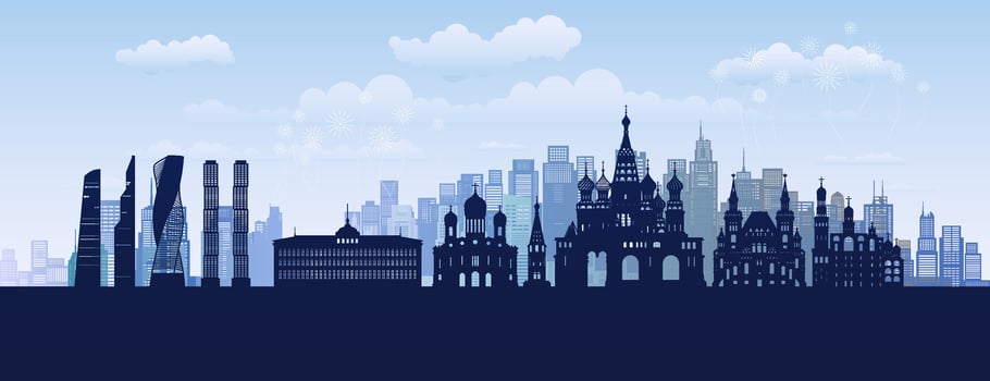 Travel landmarks Russia with silhouette architecture background, Russia Day Anniversary. vector