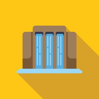 Hydroelectric power plant generating sustainable energy with water flowing vector